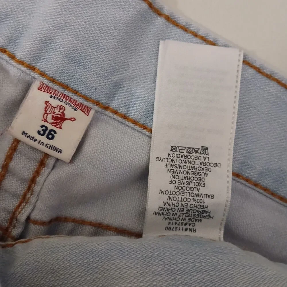True Religion Jeans Mens 36 Rocco Moto Straight Light Blue $239 Denim Pants 1069